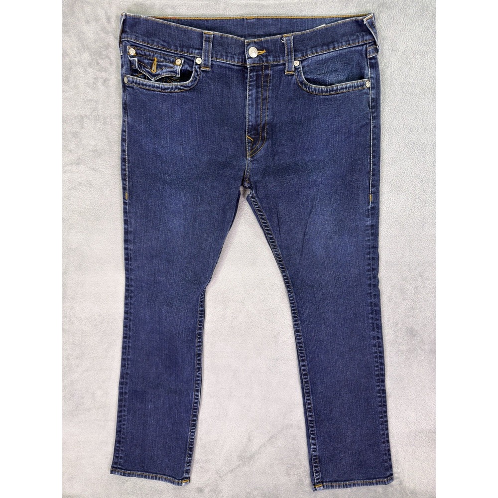 True Religion Jeans Mens 40x33 Blue Ricky Relaxed Straight Flap Pocket Denim